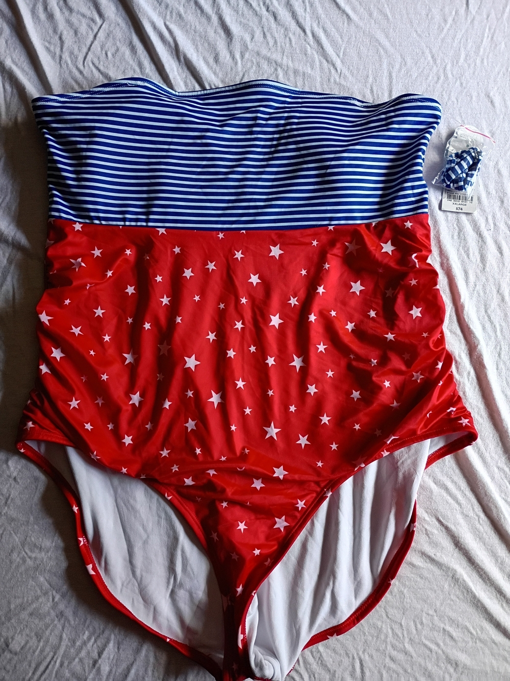 2X - Red & Blue Star Print One-Piece Strapless/Halter Swimsuit